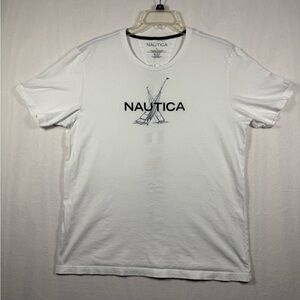 Nautica White Short Sleeve Crew with Navy Logo